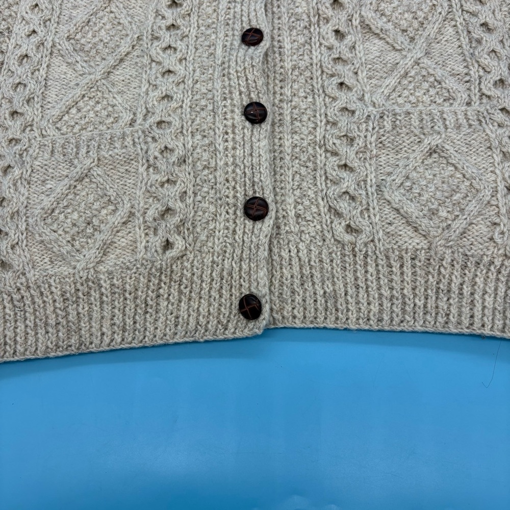 Blarney Woolen Mills Hand Knit Irish Sweater Fisherman Pattern Beige - Picture 7 of 10